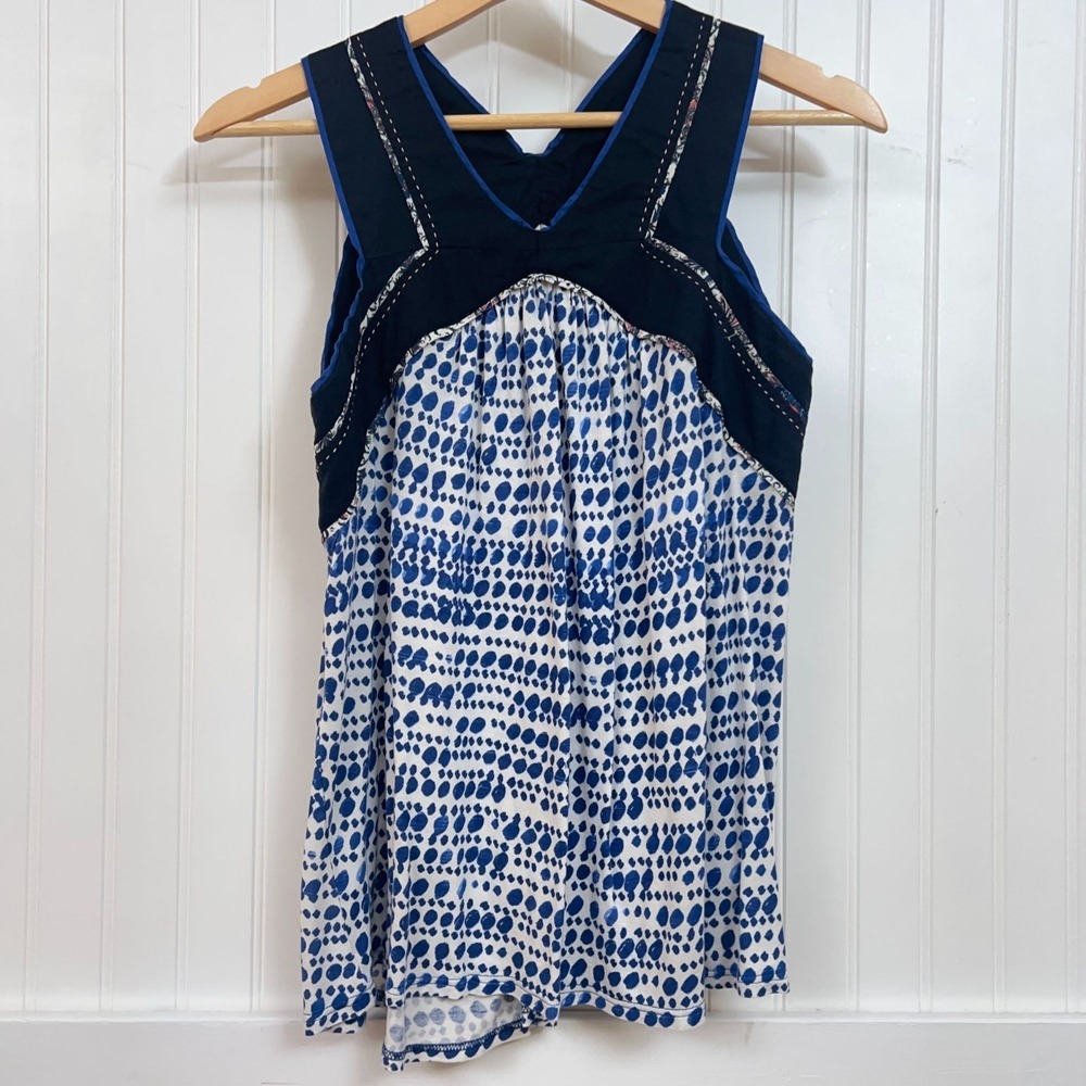 Anthropologie One September Tank Top Abstract Artsy Blue Dot Sleeveless Small